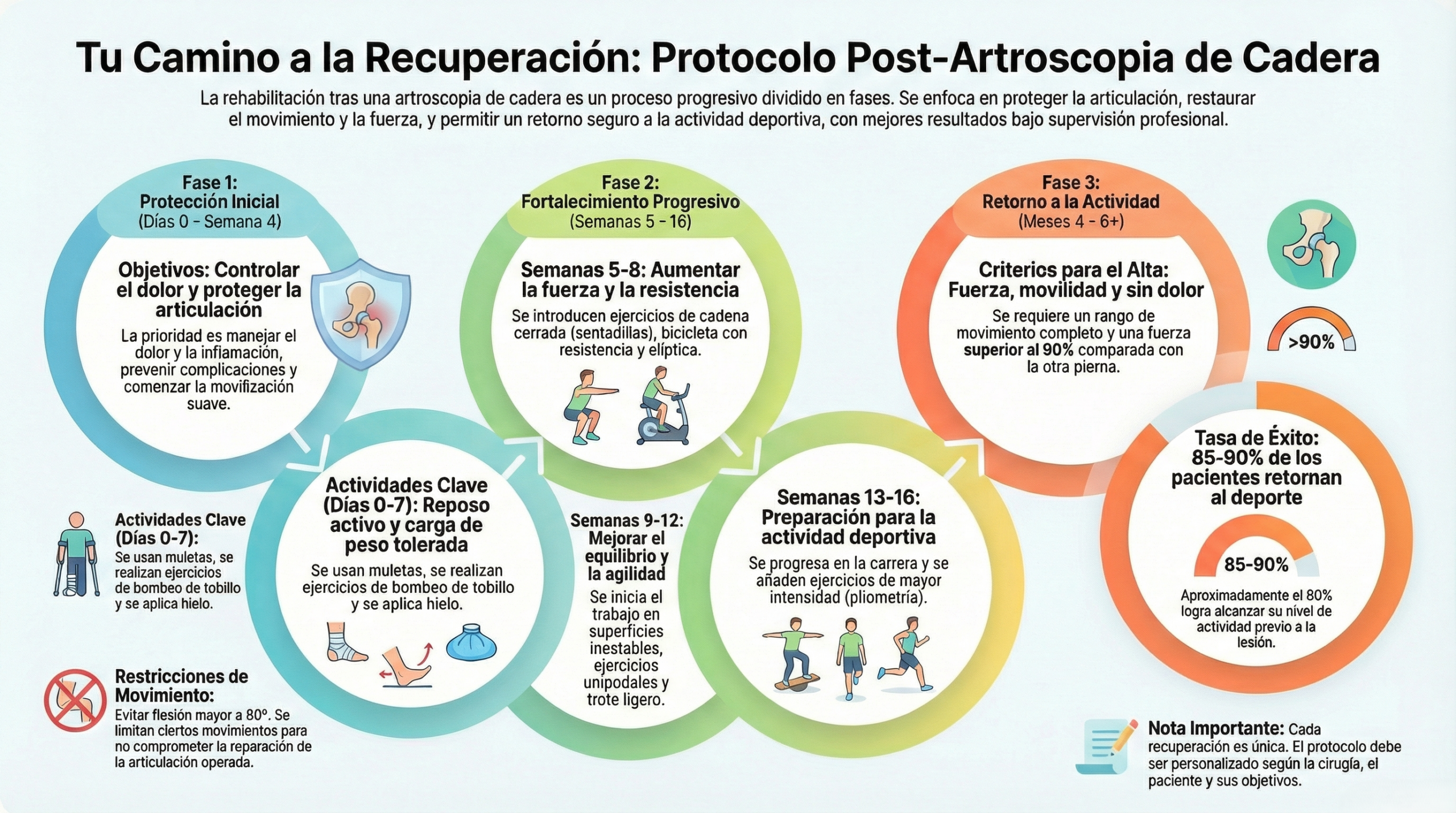 Doctor Luis Clavel | Infografía: Rehabilitación de Cirugía Artroscópica de Cadera