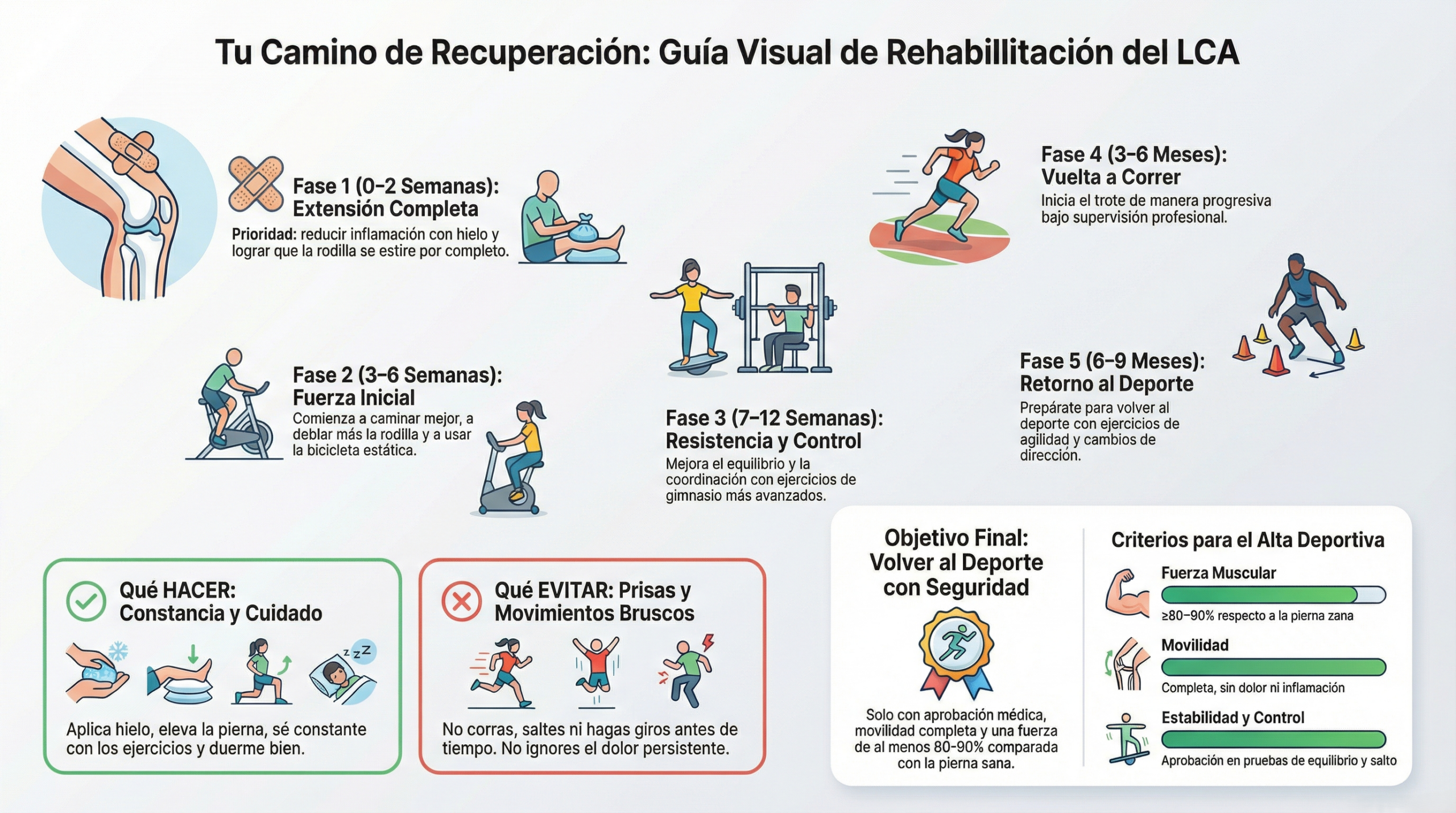 Doctor Luis Clavel | Infografía 2: Rehabilitación de Ligamento Cruzado Anterior